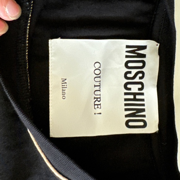 Moschino Couture Logo Tipped tee t-shirt designer embossed print Gold - Picture 5 of 6